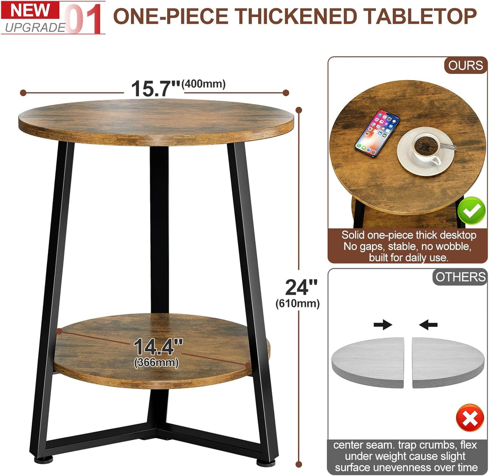 Round Side Table, 2-Tier Small End Table with Storage Shelf, Ultra Stable Cof...