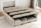 LLappuil 102" Modular Sectional Sofa with Storage Seat, Cozy Chenille Sleeper Sectional Couches for Living Room with Adjustable Armrest Backrest, Khaki