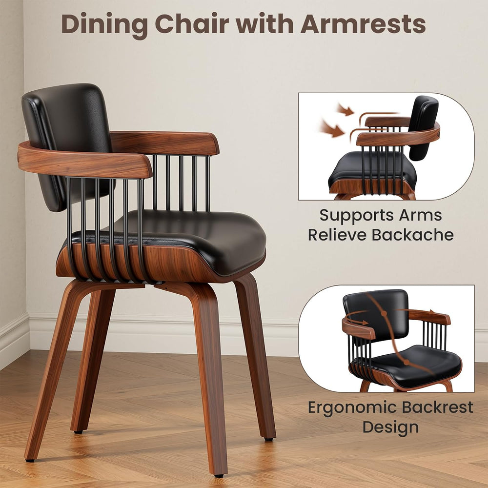 Dining Chairs with Armrest, Set of 4, Mid-Century Modern Kitchen Chair