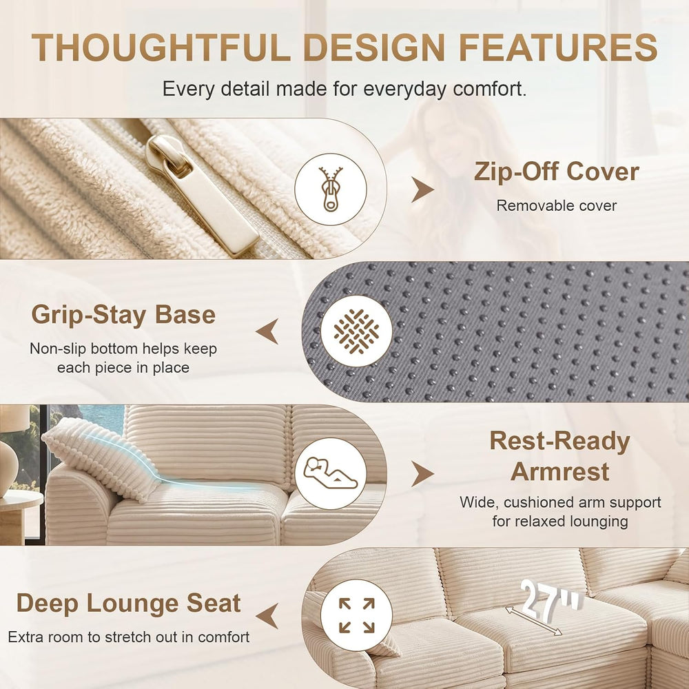 142" Upgraded Couch with Storage, Modular Sectional Couches for Living R...