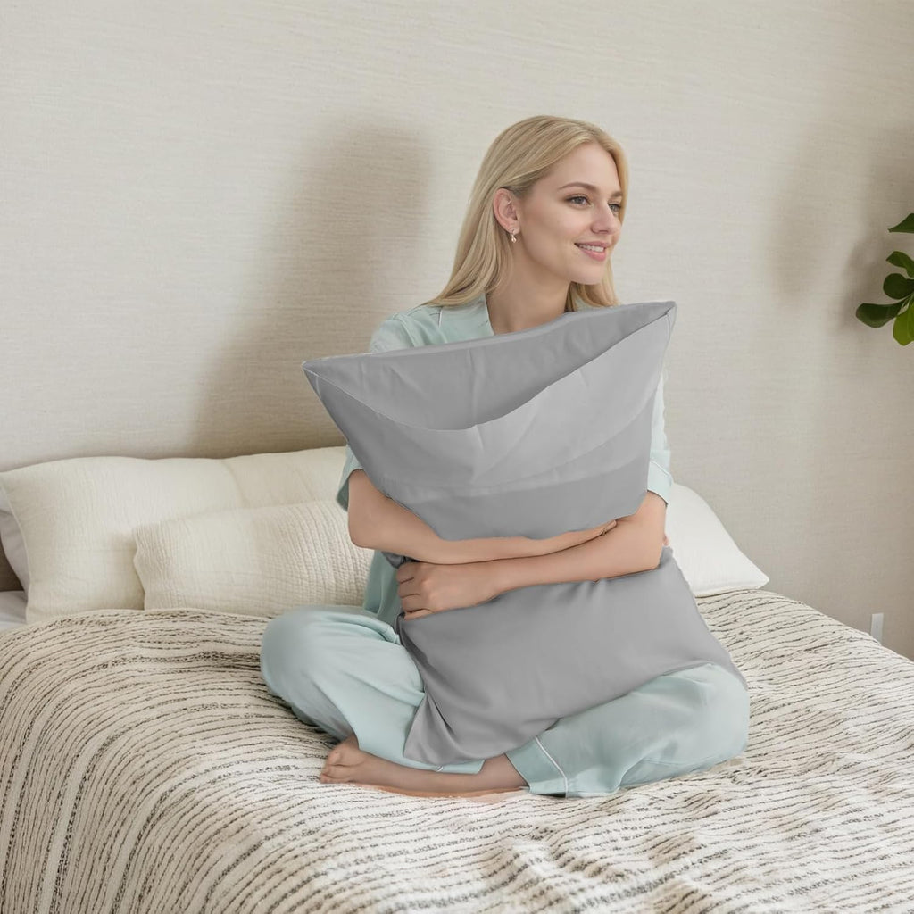 TELUS Pillow Cases King Size 2 Pack, Bamboo Rayon Cooling Pillowcases with Envelope Closure, Cool Breathable Pillow Case for Hot Sleepers & Night Sweats, 20x36 inches, Sliver Grey