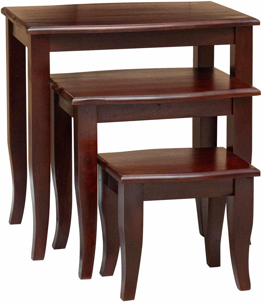Nesting Side Tables 3 pcs Brown Solid Mahogany Wood | Space Saving Design, Ea...
