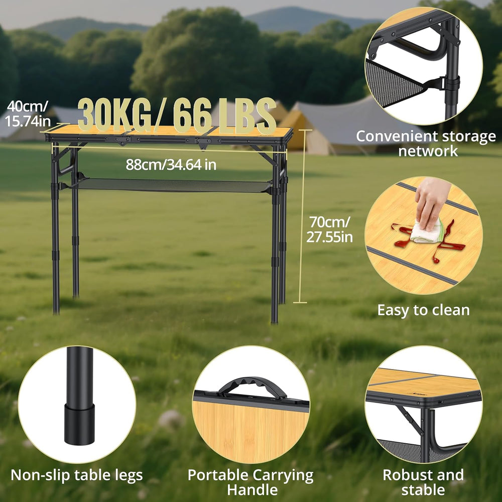 Anbte 3ft Camping Table Foldable with Storage Net and Bag, 3 Adjustable Heigh...