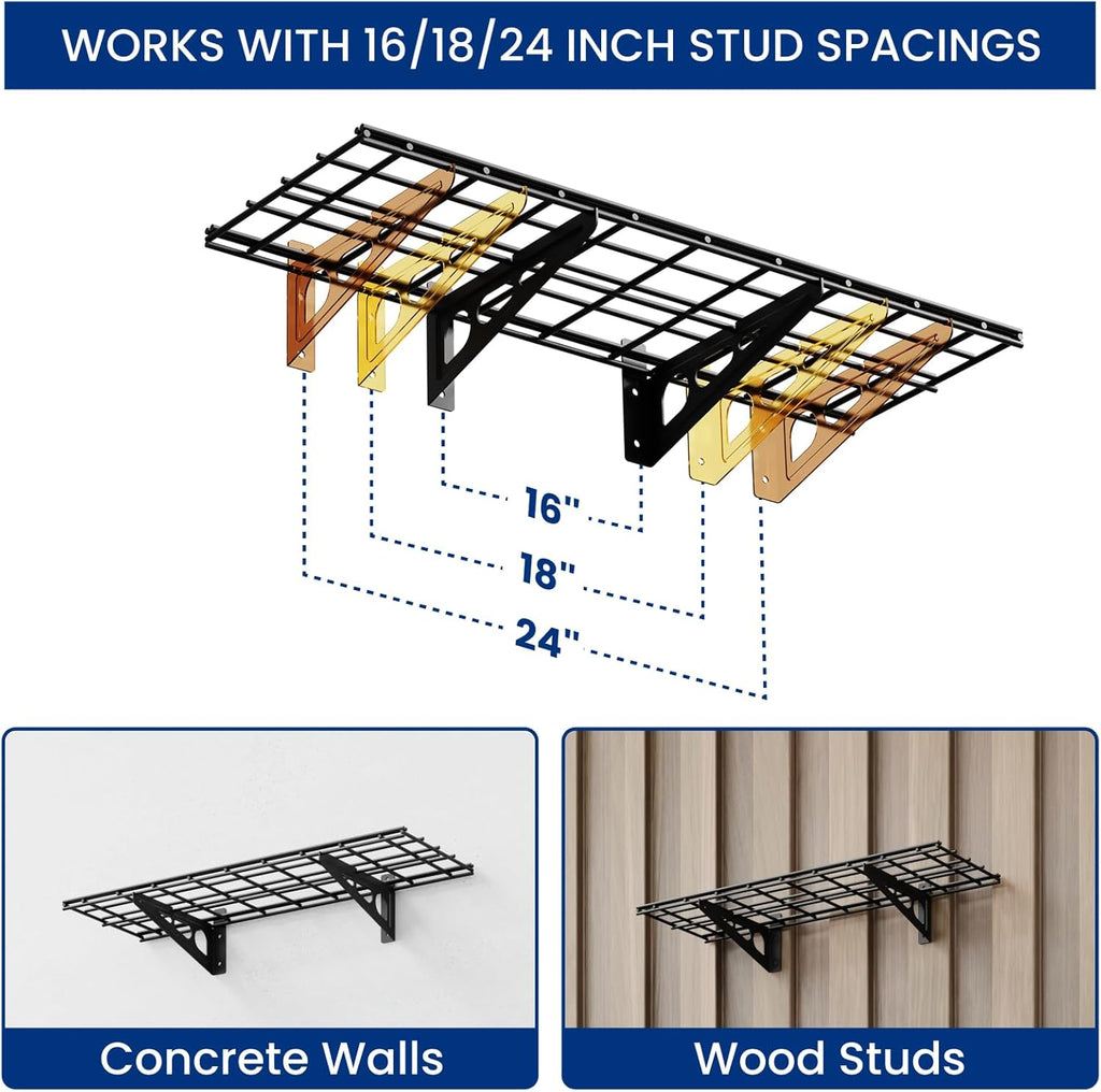 FLEXIMOUNTS 1x3ft Garage Shelving Wall-Mounted, 1-Pack Heavy-Duty Wall Shelving, Holds Up to 150 lbs, Garage Storage Rack for Organization & Storage Bins, Black, Classic Series