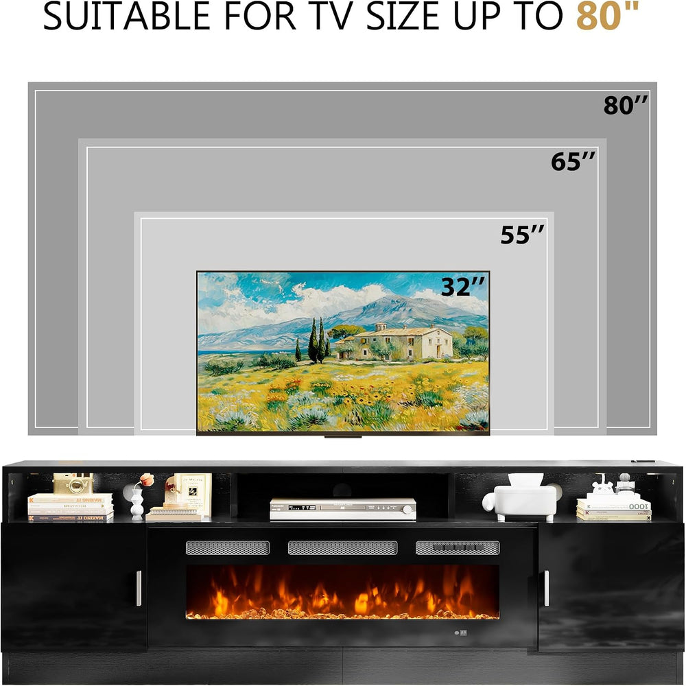 70" Fireplace TV Stand with Power Outlet, Entertainment Center with 36&q...