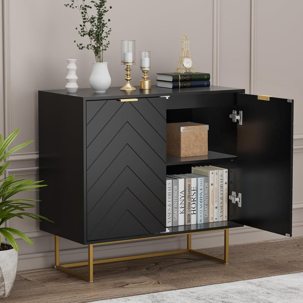 Scurrty Large Sideboard, Black Storage Buffet with 6 Doors, Adjustable Shelf ...
