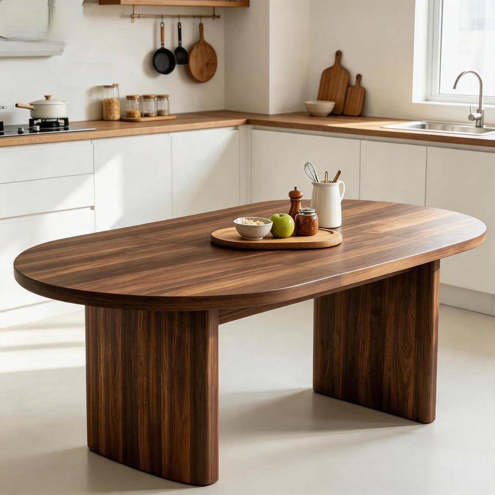 IDEALHOUSE 70.8" Oval Dining Table for 4-8, Wood Kitchen Table with Doub...