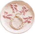 Ceramic Jewelry Tray Ring Dish Holder for Women, Trinket Plate Bowl with Pink Bow, Large Jewelry Organizer for Vanity Decor, Home Decoration for Her Mother's Day