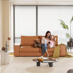 Faux Leather Couch, Mid Century Modern Comfy Loveseat Sofa with Wide Arm, Side Pockets, Solid Wooden Frame for Office, Living Room and Bedroom, 3 Seater (Brown, 88.58 inches)