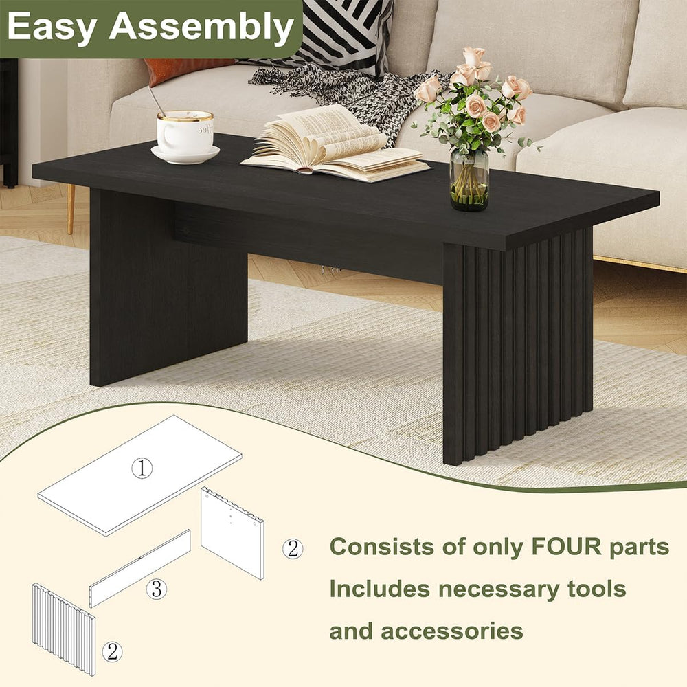 BON AUGURE Black Coffee Table, 43 Inch Modern Coffee Tables for Living Room, ...