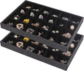 Julysky 2 Pack 24 Grids Jewelry Organizer Trays Ring Earring Display Stand for Selling, Black Velvet Necklace Holder Box Bracelet Case