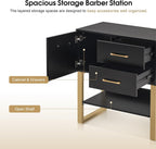 BarberPub Beauty Barber Station, Spa Wall Mount Storage Cabinet, Styling Salon Equipment for Hair Stylist, Bathroom Dresser with Drawers & Shelf 3185 (Black)
