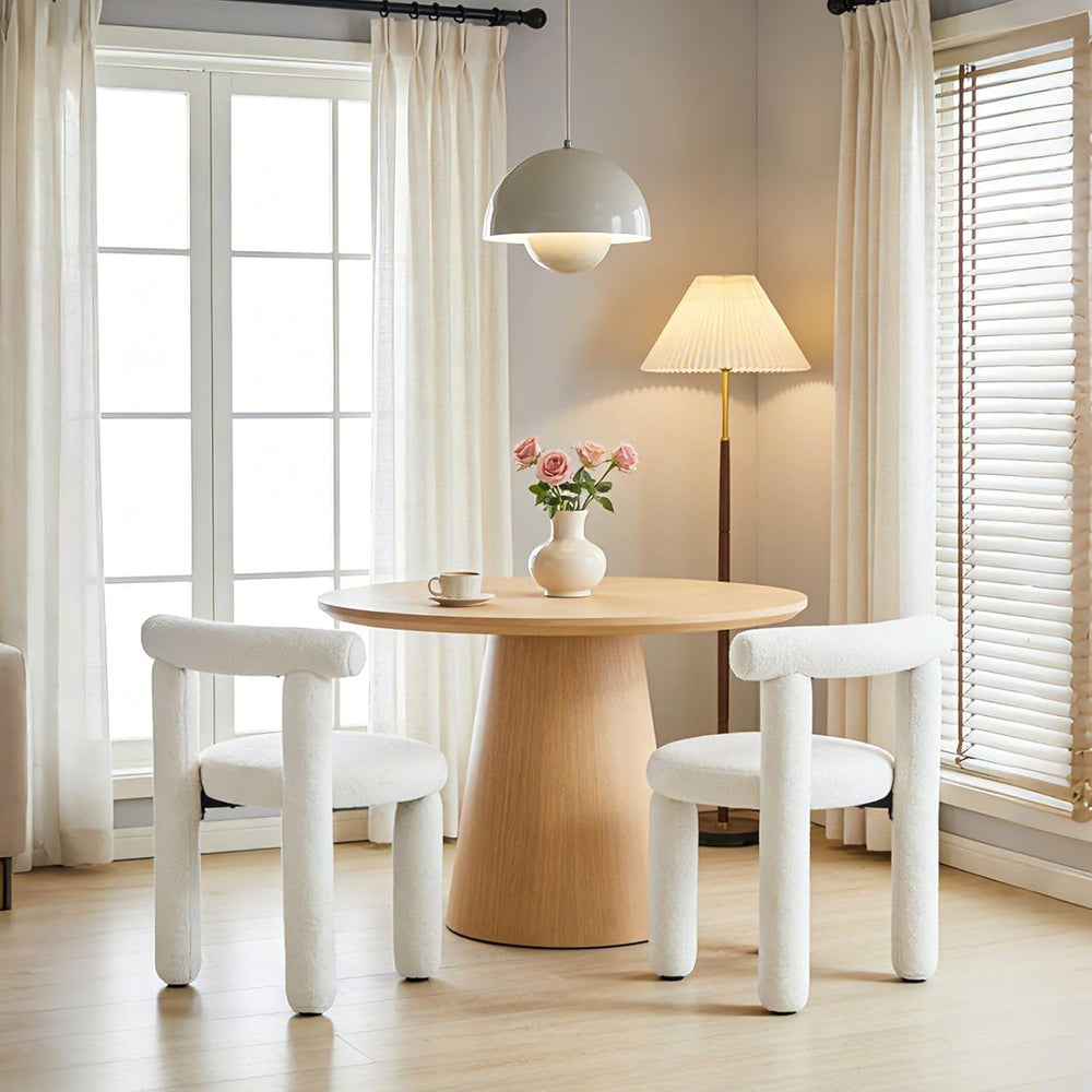 Sherpa Armless Dining Chair Set of 2, White | Curved Back,Pet Friendly Fabric...