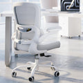 TRALT Ergonomic Office Chair - Desk Chair with Adjustable Lumbar Support Computer Chair - Mesh Comfy Chair with Flip-up Armrests - Gaming Chairs for Adults Home Office (Leather, White)