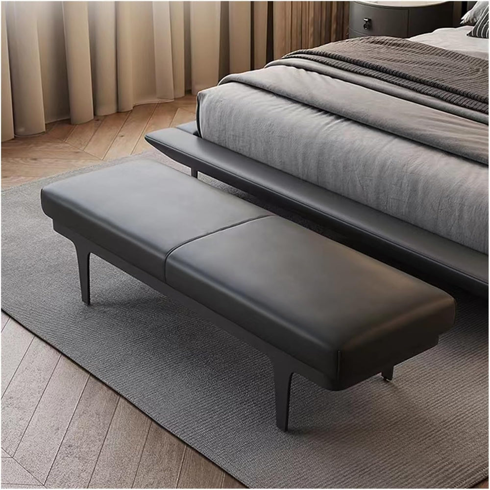 Modern Black PU Leather Modern Ottoman Bench, Upholstered Bedroom Benches Foo...