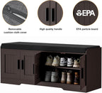 Homleke Shoe Storage Bench, 4 Doors & Thickened Padded Seat Cushion | 2-Tier Shoe Bench, Entryway Bench, Adjustable Shelf, 13.8" D x 45.3" W x 18.5" H, for Living Room, Bedroom, Brown