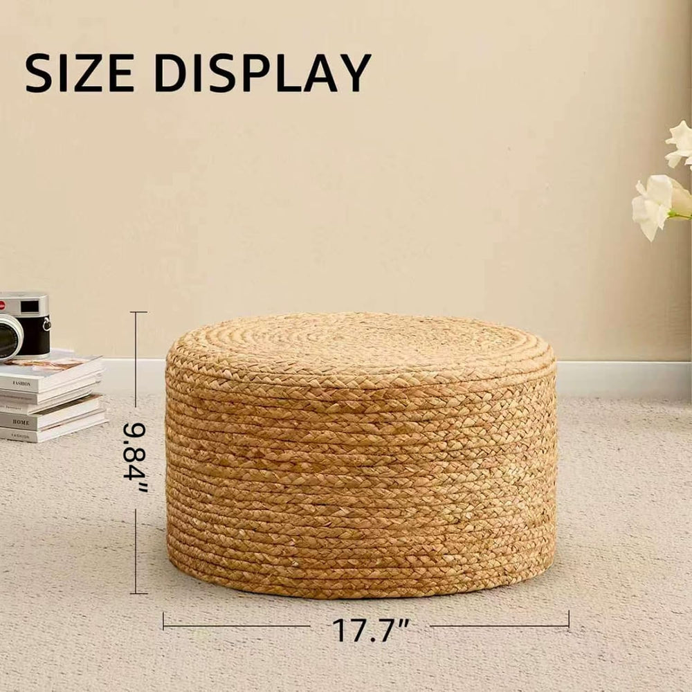 Wimarsbon Round Pouf Ottoman, Natural Hand Knitted Footrest Poof, Rustic Loun...