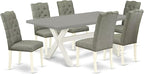 East West Furniture X097EL207-7 7 Piece Dining Room Table Set Consist of a Rectangle Kitchen Table with X-Legs and 6 Gray Linen Fabric Parson Dining Chairs, 40x72 Inch, Multi-Color