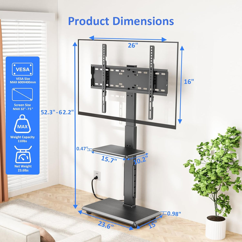 Afaloona Rolling TV Stand with Power Outlet for 32-75" TV, Max Load 110 ...