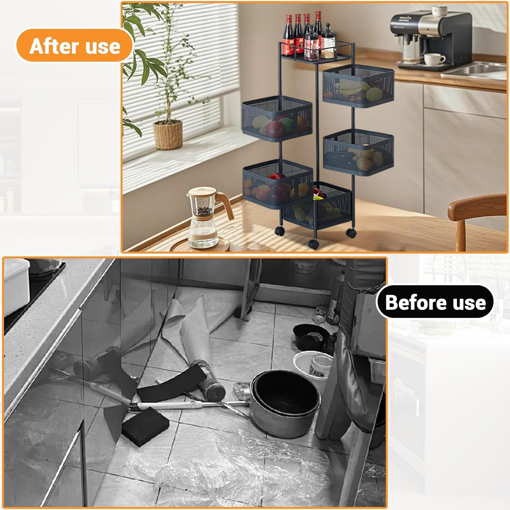 5Tier Rotating Kitchen Storage Organizer Rolling Cart with Removable Baskets