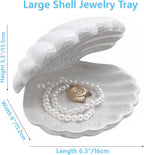 Shell Trinket Dish Ceramic Conch Ring Holder Jewelry Tray Decorative Jewelry Plate Cute Jewelry Organizer for Home Decor (Large Shell White)