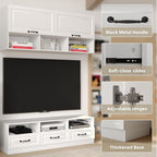 2 Piece Entertainment Center with Storage, Includes 70" TV Stand with Shelves & Drawes, Wall Display Cabinet, Modern TV Console for Living Room, White (Modern White)