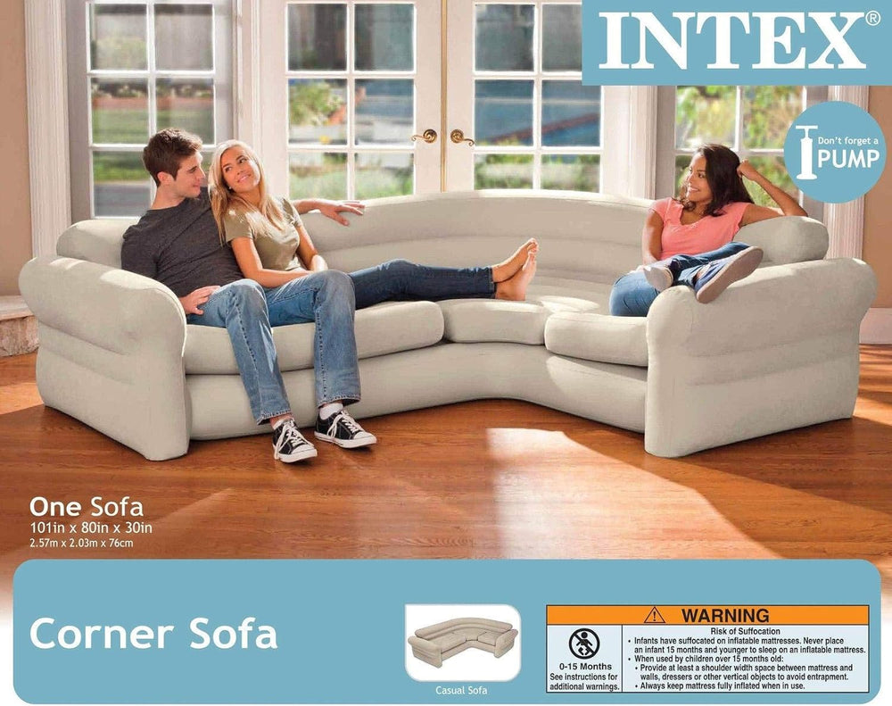 Intex Inflatable Corner Living Room Neutral Sectional Sofa & Lounge Chair...