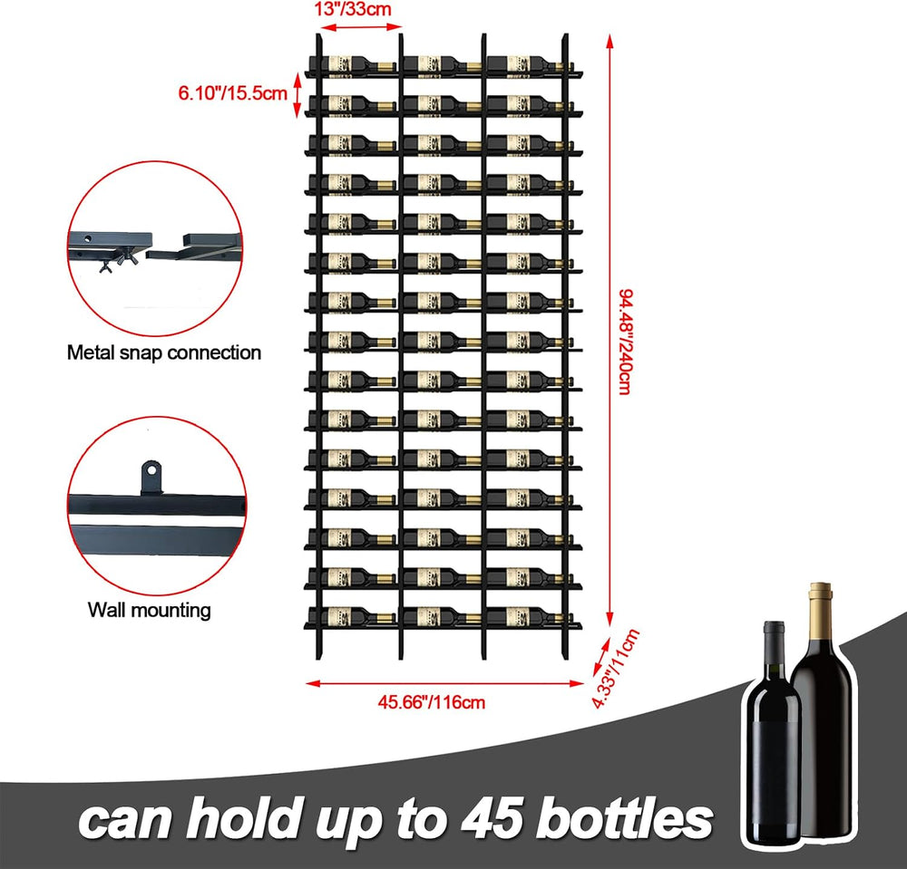 48 Bottle Large Wall Mount Wine Rack,Black