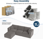 Modular Sectional Sleeper Sofa Couches for Living Room - Modern 110" L-Shaped Boneless Cloud Couch - Easy Assembly, Cozy Corduroy Convertible Full Sponge Compression Sofas for House, Apartment(Grey)