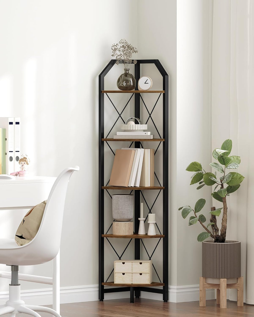 CHOEZON 59.4" Corner Shelf, 5-Tier Industrial Corner Bookshelf, Corner S...