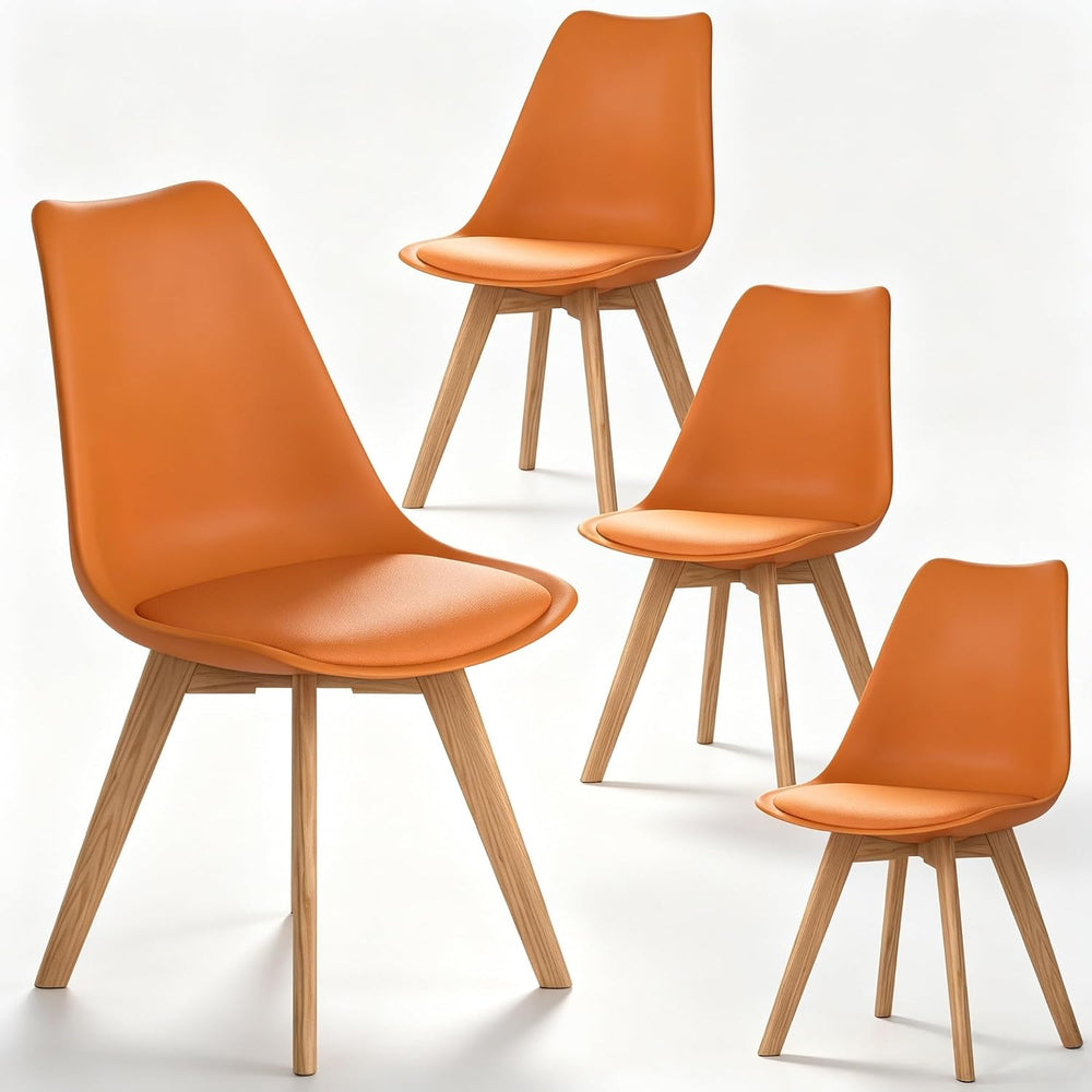 Dining Chairs Set of 4, PU Leather Kitchen Chairs,Wood Legs (Orange, 4 PC)