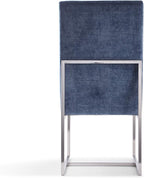 Manhattan Comfort Element Modern Velvet Dining Chairs, High Density Foam, Chrome Finish Stainless Steel Frame, High-Back, Fully Assembled Industrial Chic Accent Furniture, Set of 2, Blue