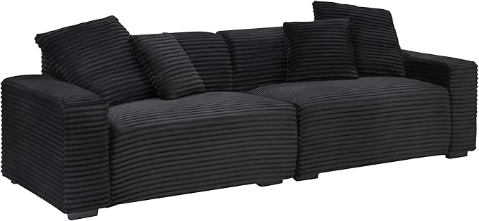 Ball & Cast 104" Modular Sectional Sofa,Cloud Sectional Couch with 4 Pillows,Loveseat Couches W/Deep Seat and Armrest,4 Seater Sectional Sofa for Living Room,Apartment,Corduroy Fabric,Black