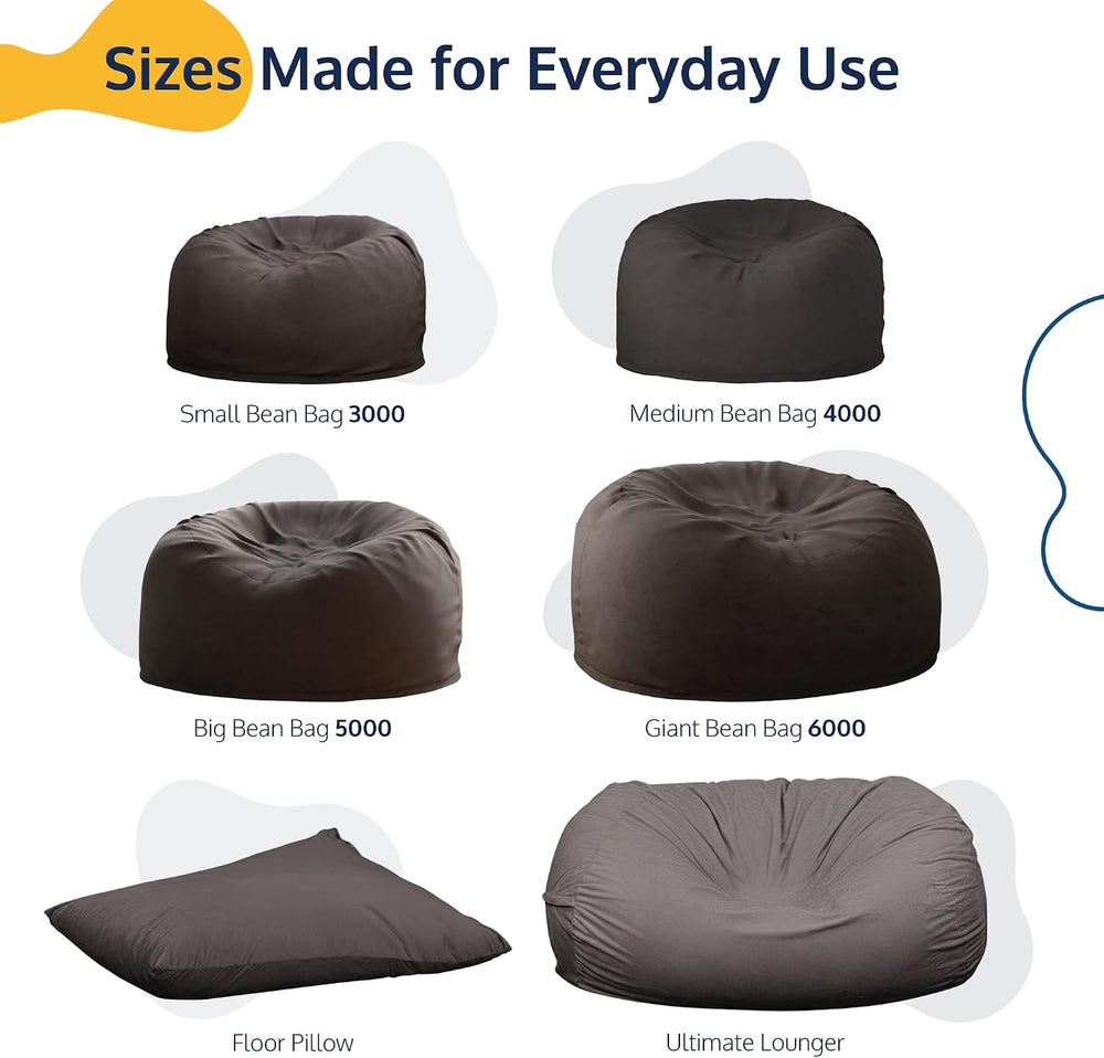 ULTIMATE SACK | 6 Ft Bean Bag Chair Replacement Cover Only | Grey Suede | Rem...