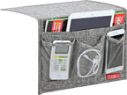 Linen 4 Pockets Bedside Caddy, Bedside Storage Organizer for Magazine, Remotes, Phone (Classic Grey)