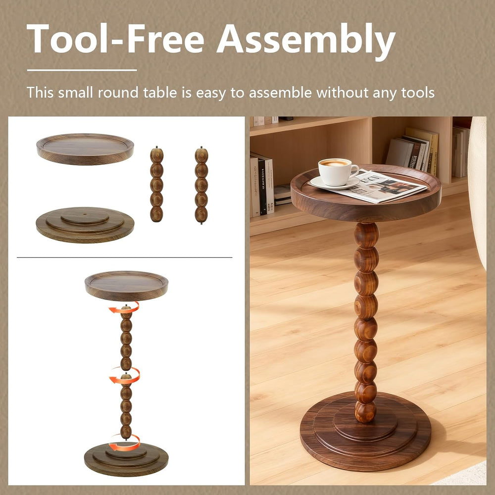 Small Round Side Table, Drink Tables for Small Spaces, Pedestal Side Table wi...