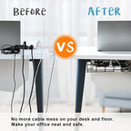 Under Desk Cable Management- 6 Pack Cord Organizer. Metal Wire Cable Management Tray for Office, Studio and Home. Super Sturdy Under Table Cable Managements - Black Cable Organizer