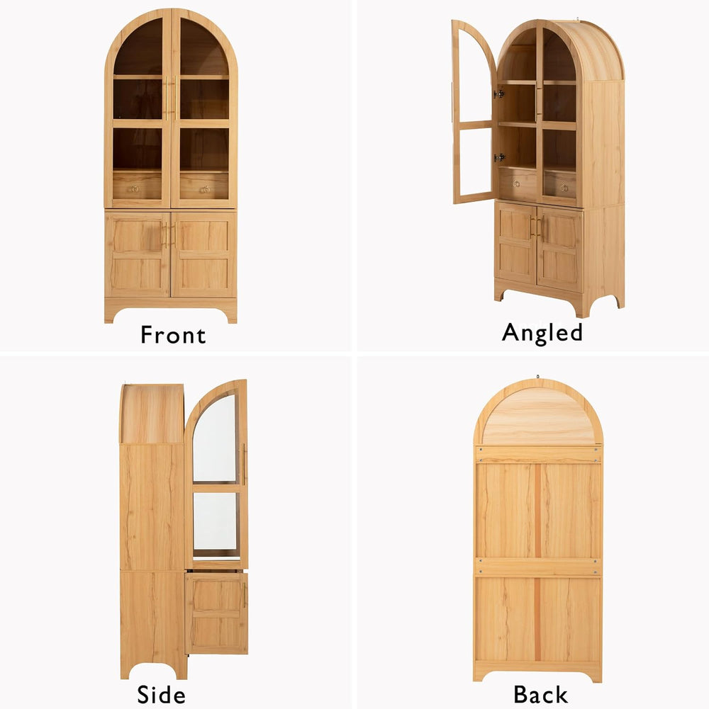 SOFTSEA Arched Kitchen Pantry Cabinet, with Hidden Drawer & Glass Door, 7...