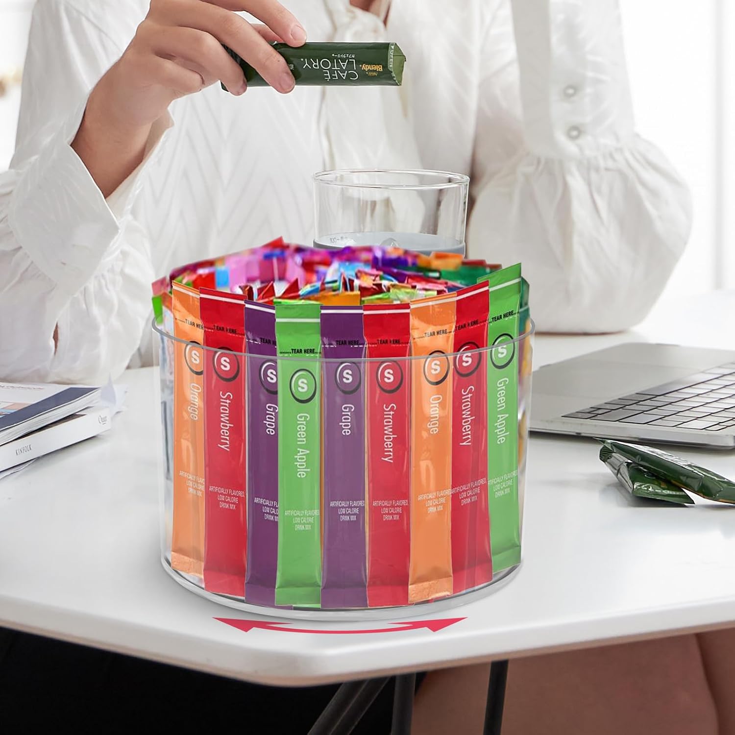 Drink Packet Organizer for Powdered Drink Mix,Powder Packet,Water Packet,Water Flavor Packet,Lazy Susan 360° Turntable Organizer for Drink Mix Necessities