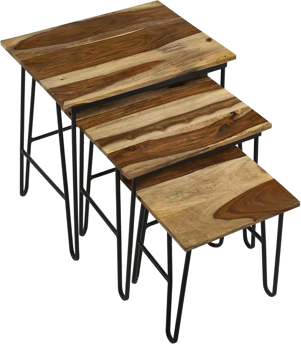 Natural and Black 3 Nesting Table with Hairpin Legs