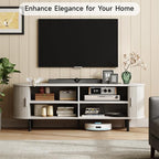 ONBRILL 63" TV Stand with Power Outlet for TVs up to 70 Inch, Entertainment Center with Storage and Adjustable Shelves, Modern Media Console with Sliding Doors for Living Room, Natural White