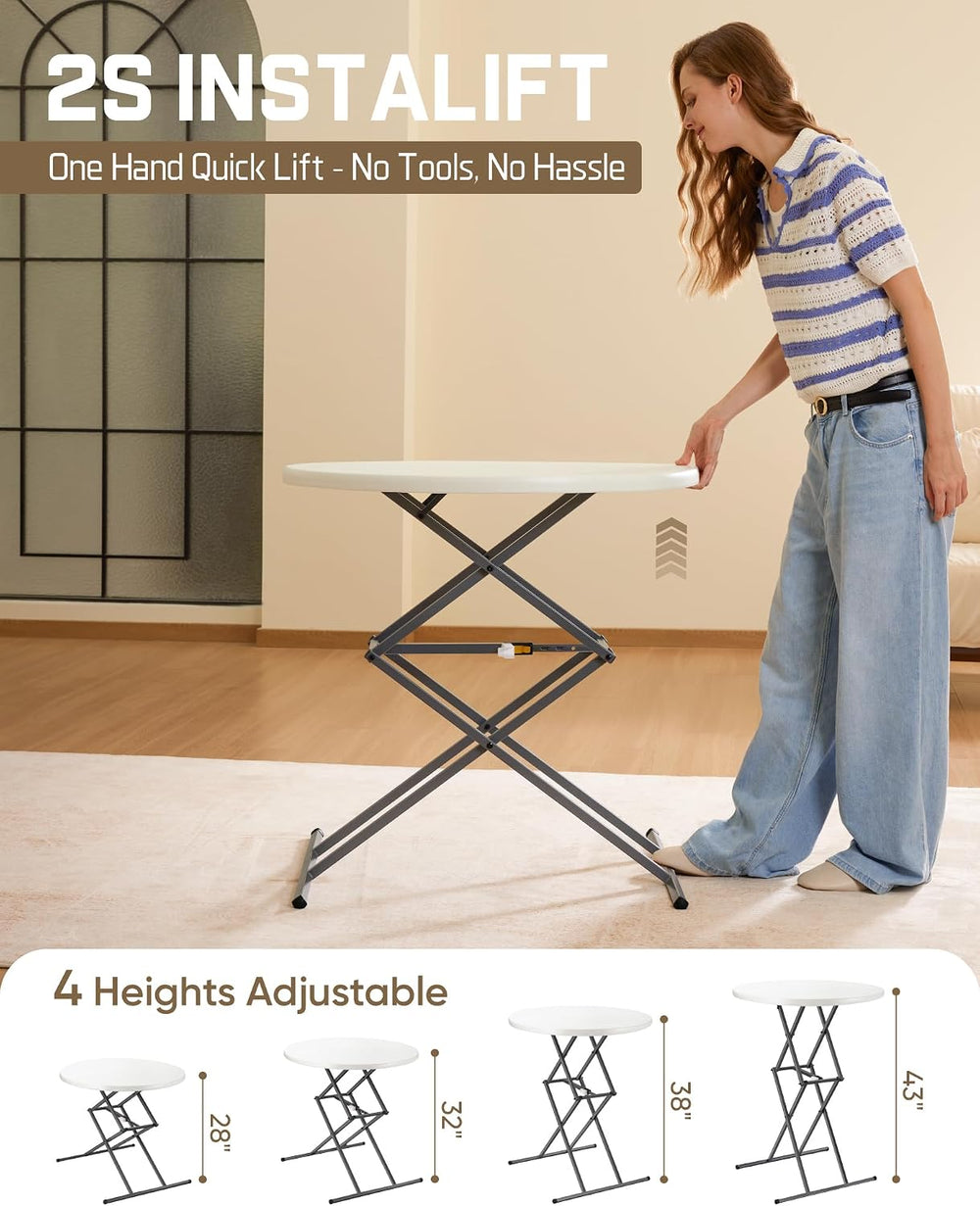 FanttikOutdoor Folding Table Round 32" Quick Adjust 4 Heights Party, Pat...