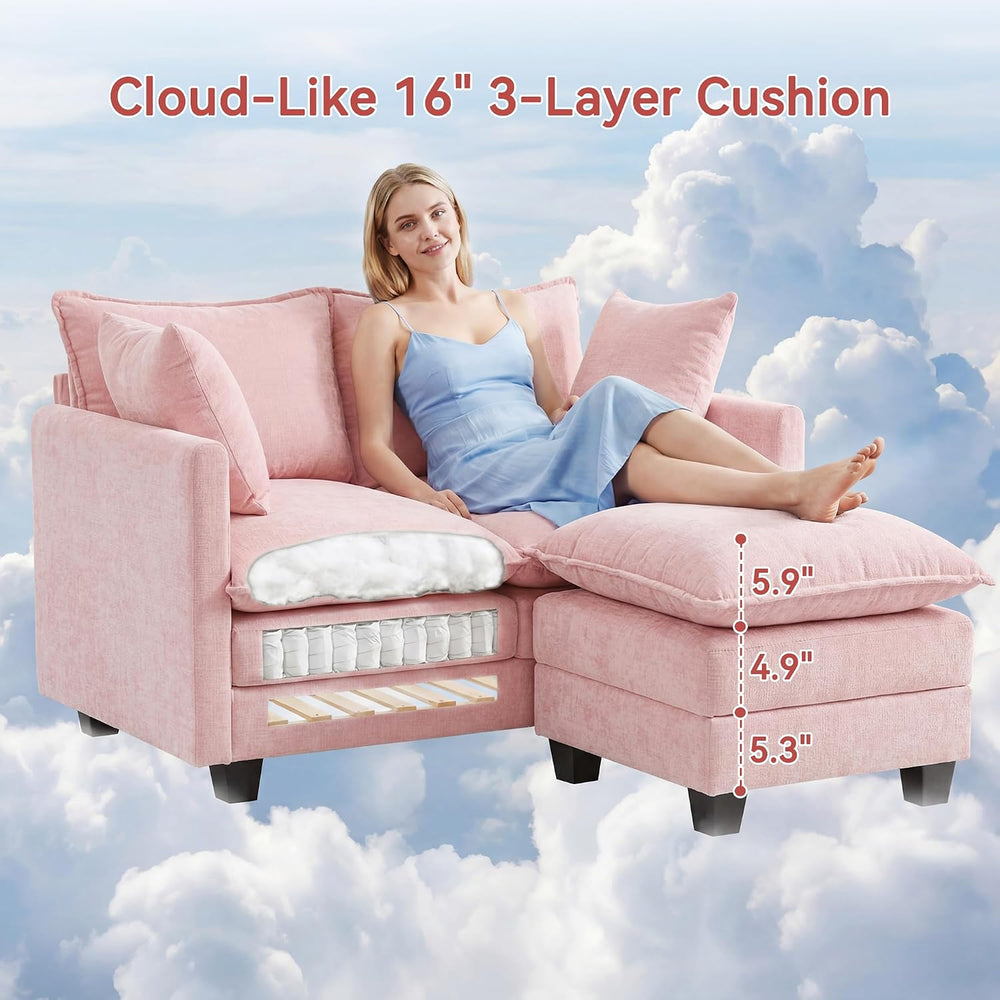 L-Shape Loveseat Sofa Couch with Ottoman, Small 50" Love Seat 27" D...