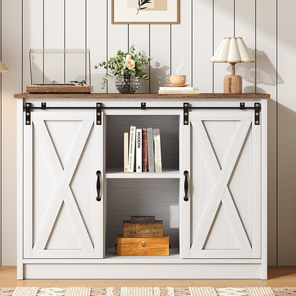 4 EVER WINNER Farmhouse Coffee Bar Cabinet, 42" Buffet Cabinet with Stor...