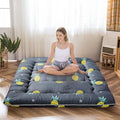 MAXYOYO Japanese Floor Mattress Futon Mattress, 4" Thicken Tatami Mat Sleeping Pad Foldable Roll Up Mat Boys Girls Dormitory Pad Kids Floor Lounger Pillow Bed, Charcoal Grey, Queen Size