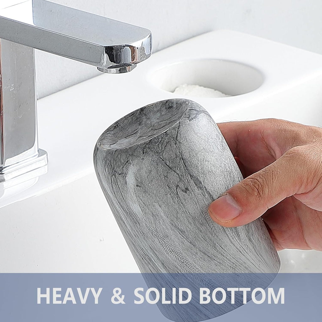 Marble Grey Toothbrush Holders - 2 Ceramic Toothbrush Holders for Bathrooms Toothbrush Toothpaste Holders Set, Grey Bathroom Tumbler Cups Reusable Toothbrush Mouthwash Cup, Bathroom Counter Organizer.