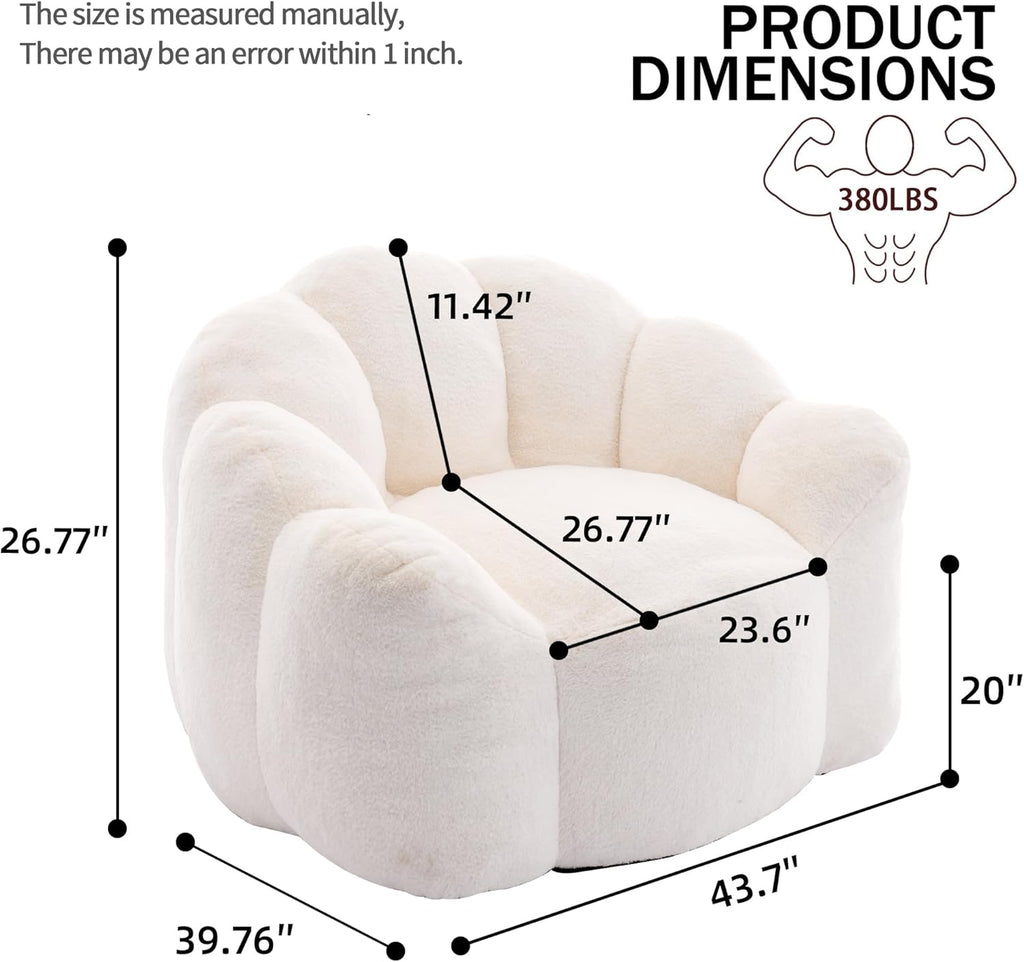 YITAI Large Bean Bag for Adults, Faux Fur Reading Sofa Chair with Petal Backrest,Fluffy Comfy Chair for Bedroom, Living Room, Study, Game 1PC Beige