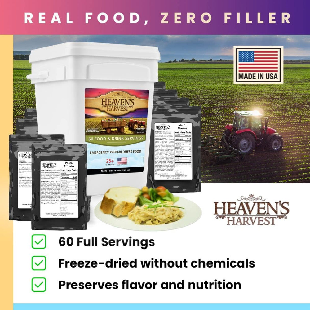 Heaven’s Harvest 25-Year Family Food Kit — Emergency Food Supply. Freeze Drie...