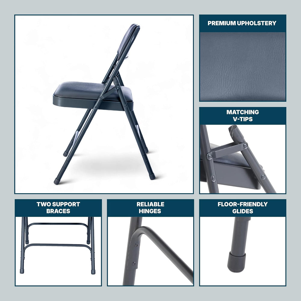 OEF Furnishings OEF1204 Vinyl Cushioned Folding Chairs with Steel Frame, Blue...