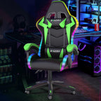 Racingreat Gaming Chair with RGB LED Lights, Ergonomic Computer Chair with Headrest and Lumbar Support, PU Leather High Back Height Adjustable Swivel Video Game Chairs for Adults(Green)